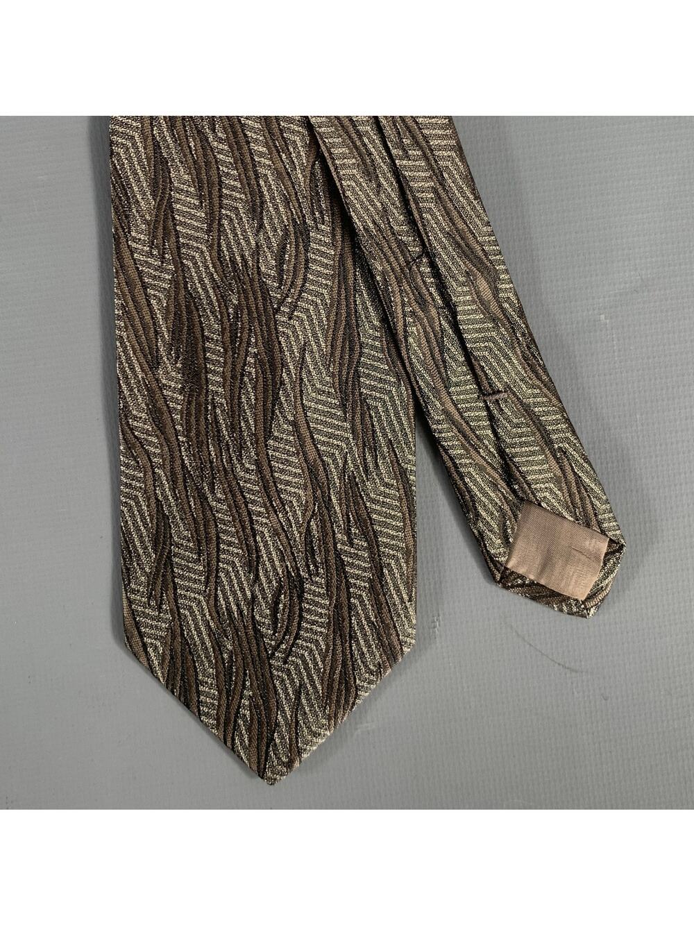 ISSEY MIYAKE Grey Khaki Geometric Silk Tie